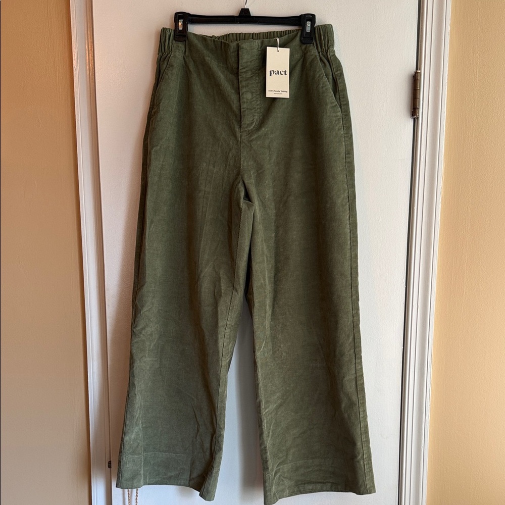 Pact Olive Green Corduroy Wide-Leg Trousers